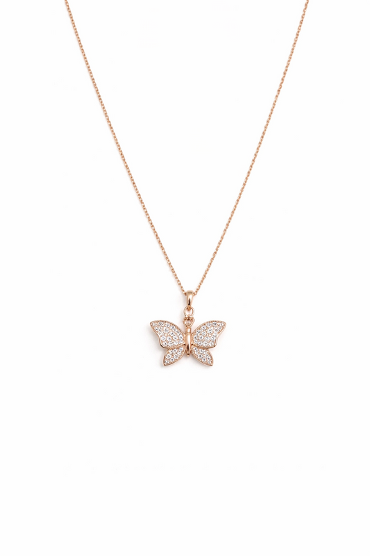 Butterfly Shiny Rose Gold Necklace For Girls