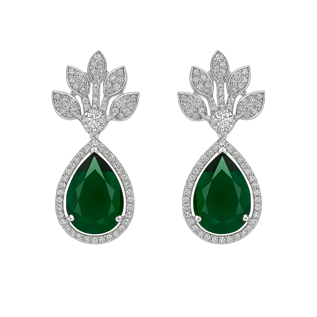 Emerald green drop diamond earrings