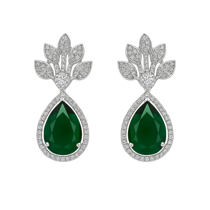 Emerald green drop diamond earrings