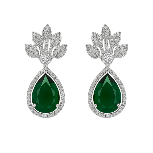 Emerald green drop diamond earrings