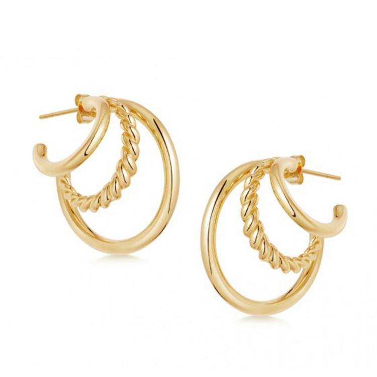 Gold Plated Moon Style Three Layer Party Wear Earring