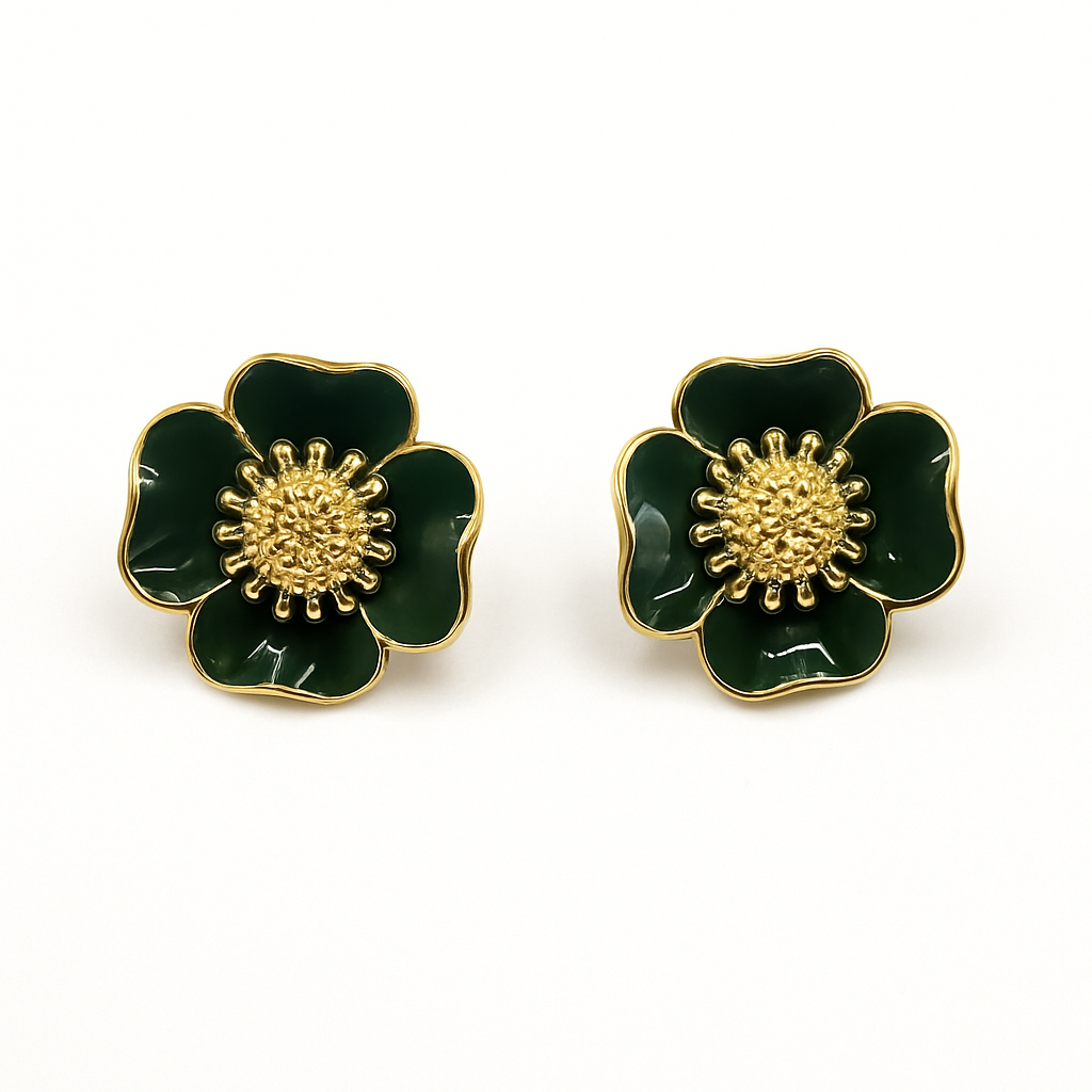 Flower Style Green Colour Stud Earring