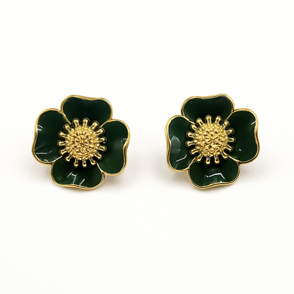 Flower Style Green Colour Stud Earring