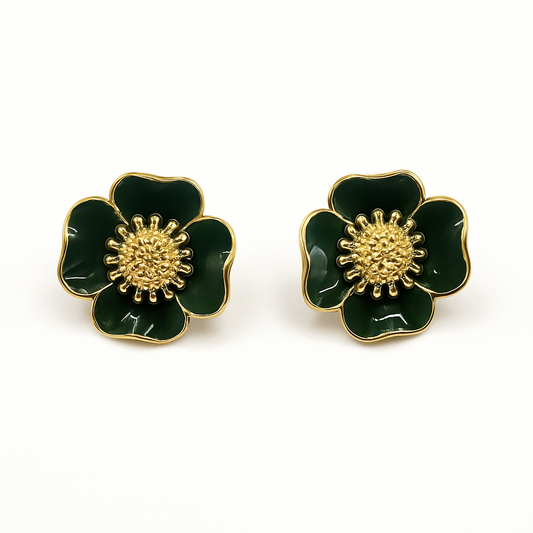Flower Style Green Colour Stud Earring