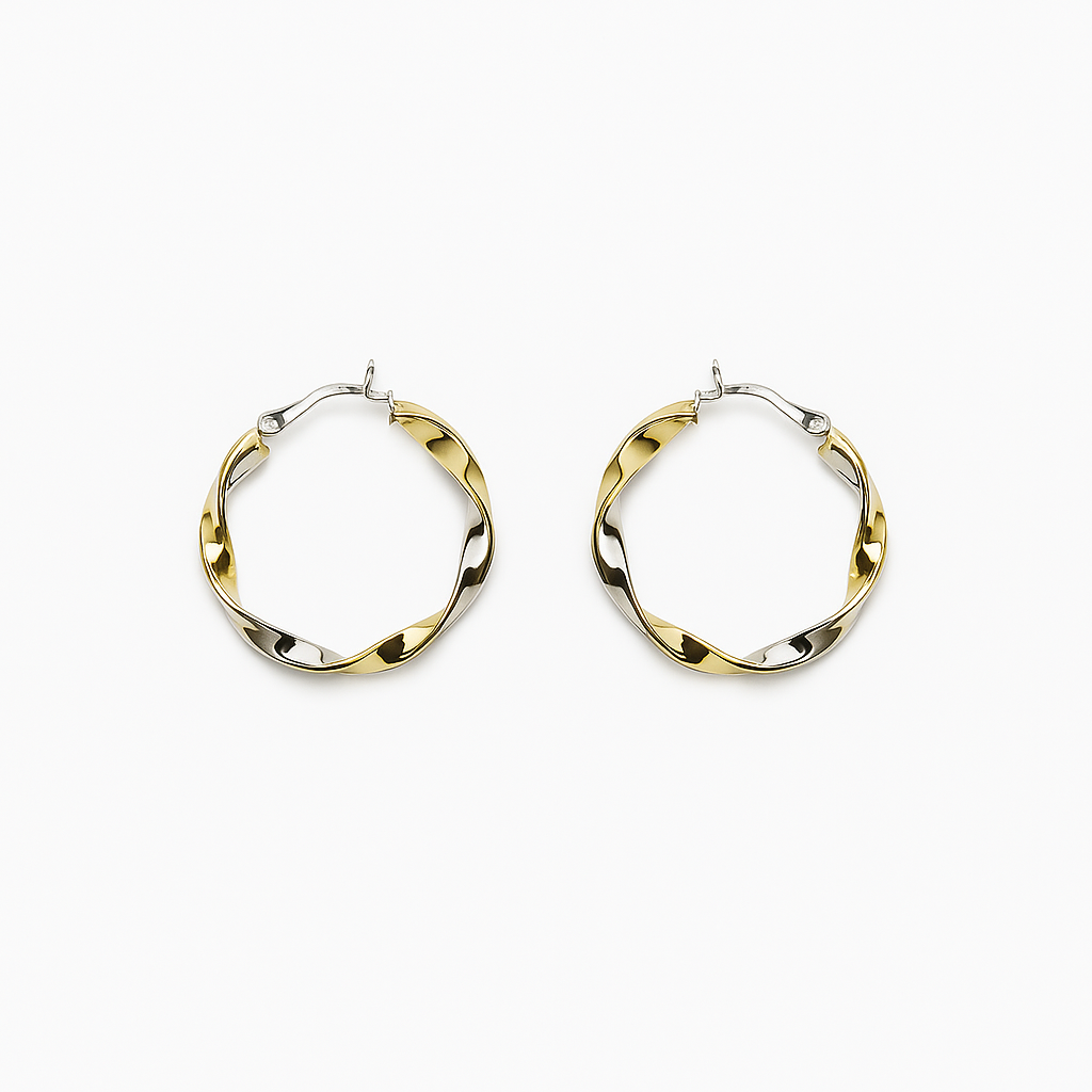 Gold & Silver Plated Twisted C Shape Hoop Earring For Casual Wear