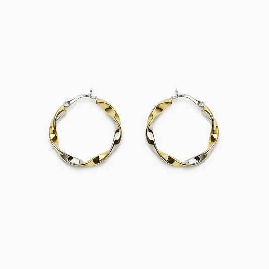 Gold & Silver Plated Twisted C Shape Hoop Earring For Casual Wear