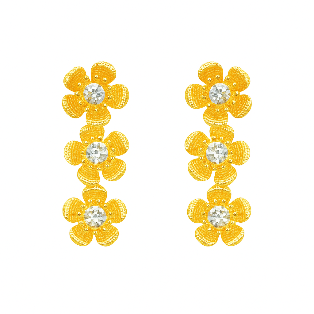 Gold Plated Three Layers Of Flower Style Earring
