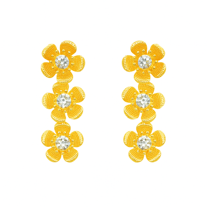 Gold Plated Three Layers Of Flower Style Earring