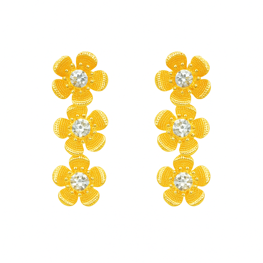 Gold Plated Three Layers Of Flower Style Earring