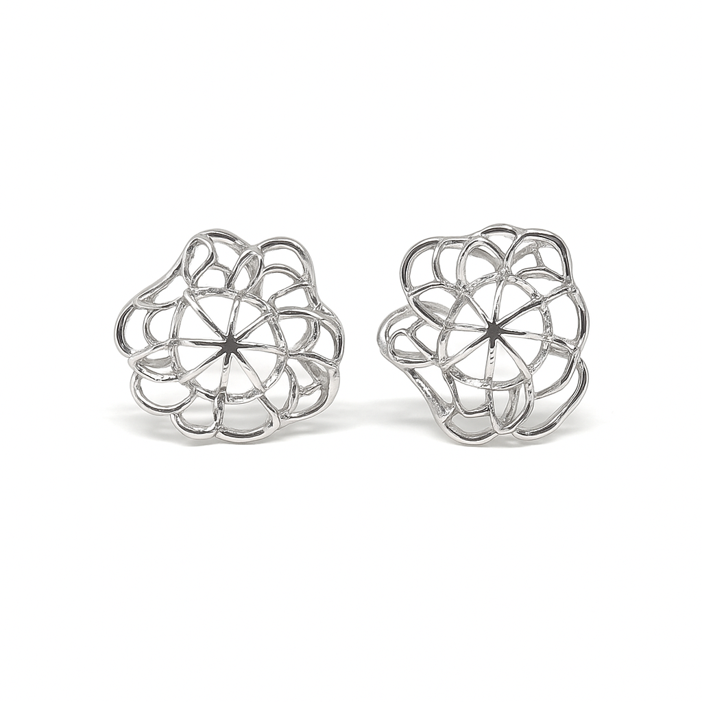 Flower design silver stud earring