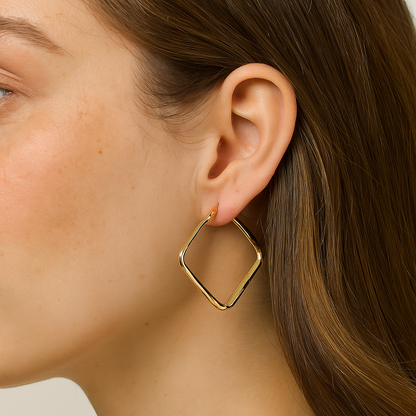big Gold square shape design hoops