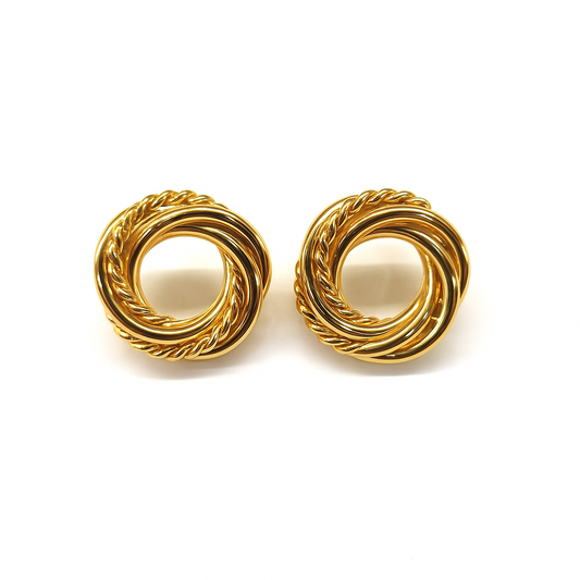 Glossy small circle twisted stud earring