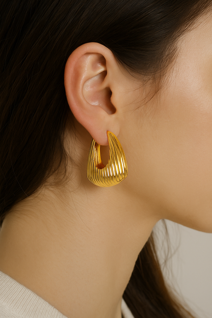 Gold triangle with line dangle earring