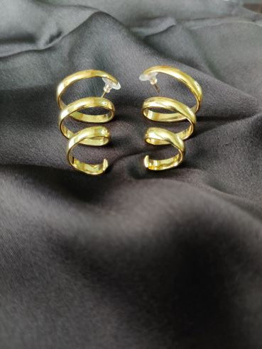 New gold long twisted rope circle earring