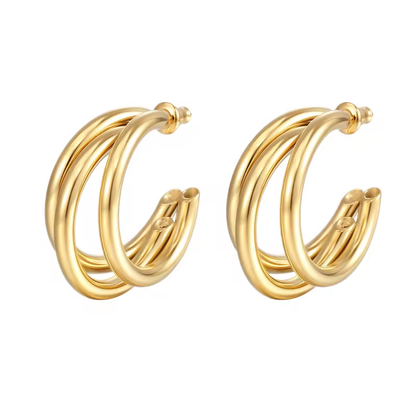 Triple layer golden shinny earring