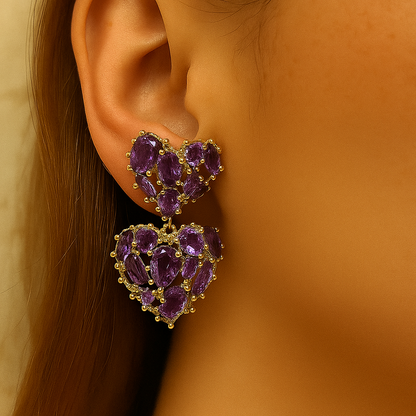 Charming Heart Shape Two Layer Purple Rhinestone Ear Spike Earring