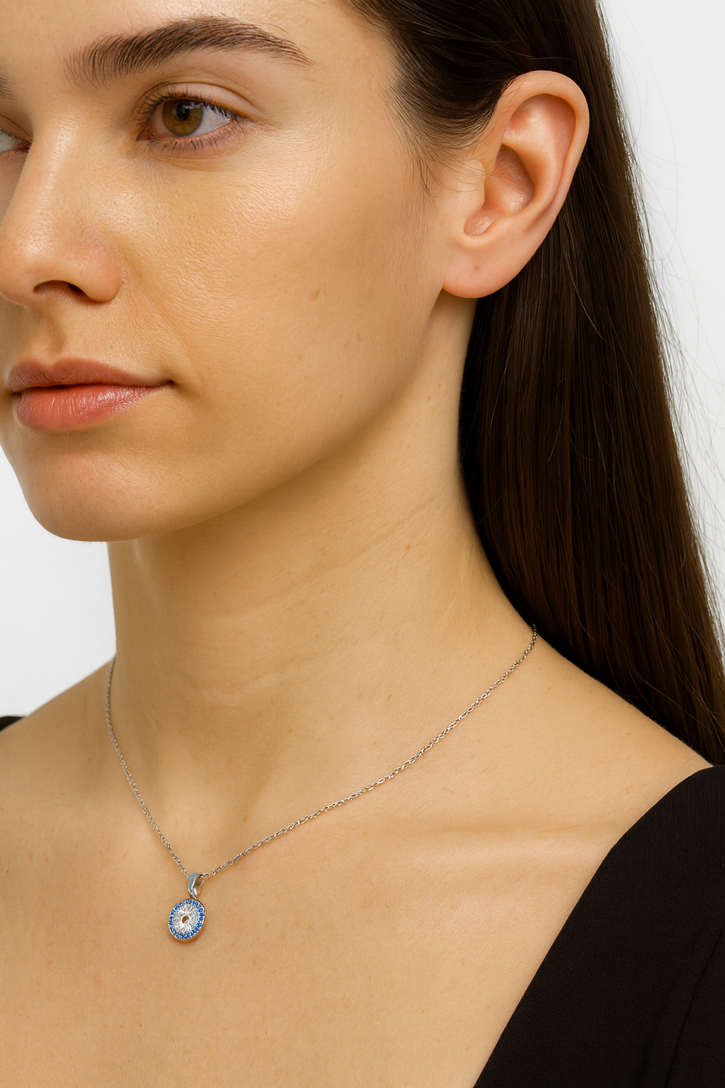 Elegant Evil Eye Design Silver Pedant Necklace