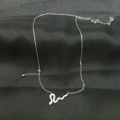 White Diamonds Snake Style Pendant Necklace