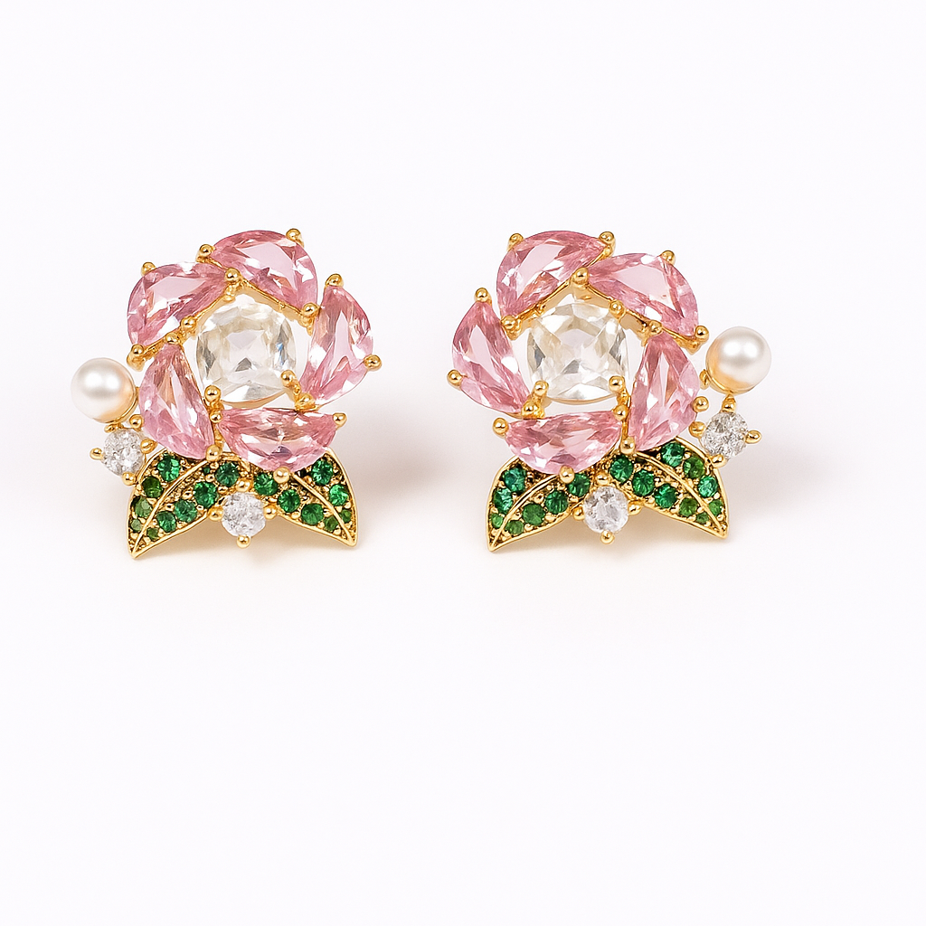 Beautiful Pink Rose Flower Stud Earring