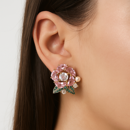 Beautiful Pink Rose Flower Stud Earring