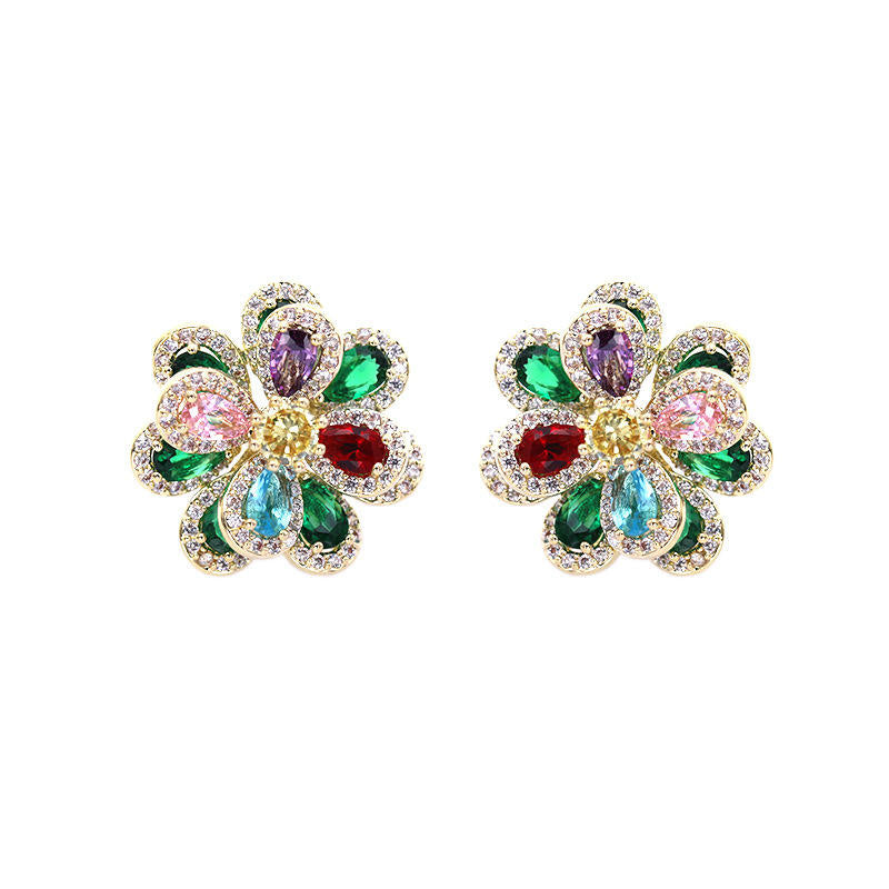 Charming Multi Rhinestone Crystal Flower Stud Earring