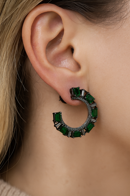 Black Rhodium Plating Emerald Earrings