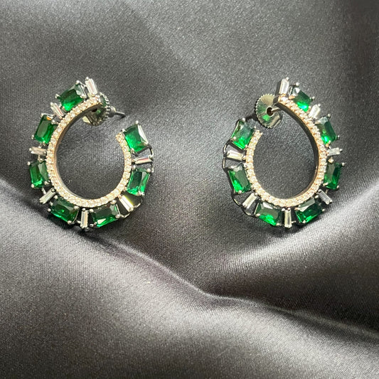 Black Rhodium Plating Emerald Earrings