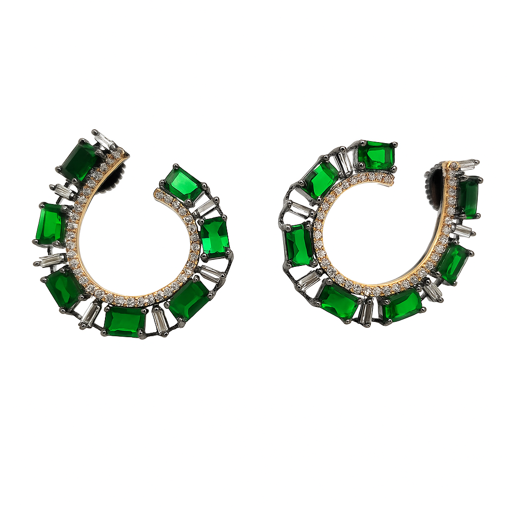 Black Rhodium Plating Emerald Earrings