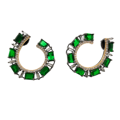 Black Rhodium Plating Emerald Earrings