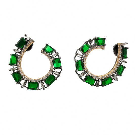 Black Rhodium Plating Emerald Earrings