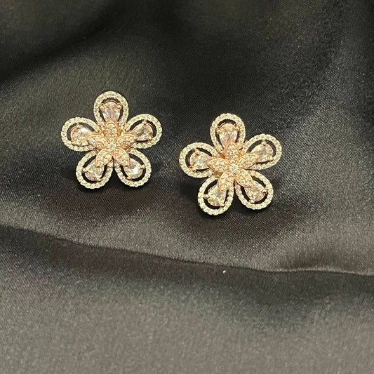 shinny flower black rhodium finish stud earring online