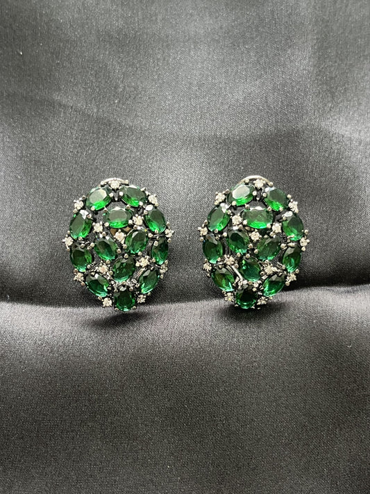 Oval shape green stud earring with green tourmaline