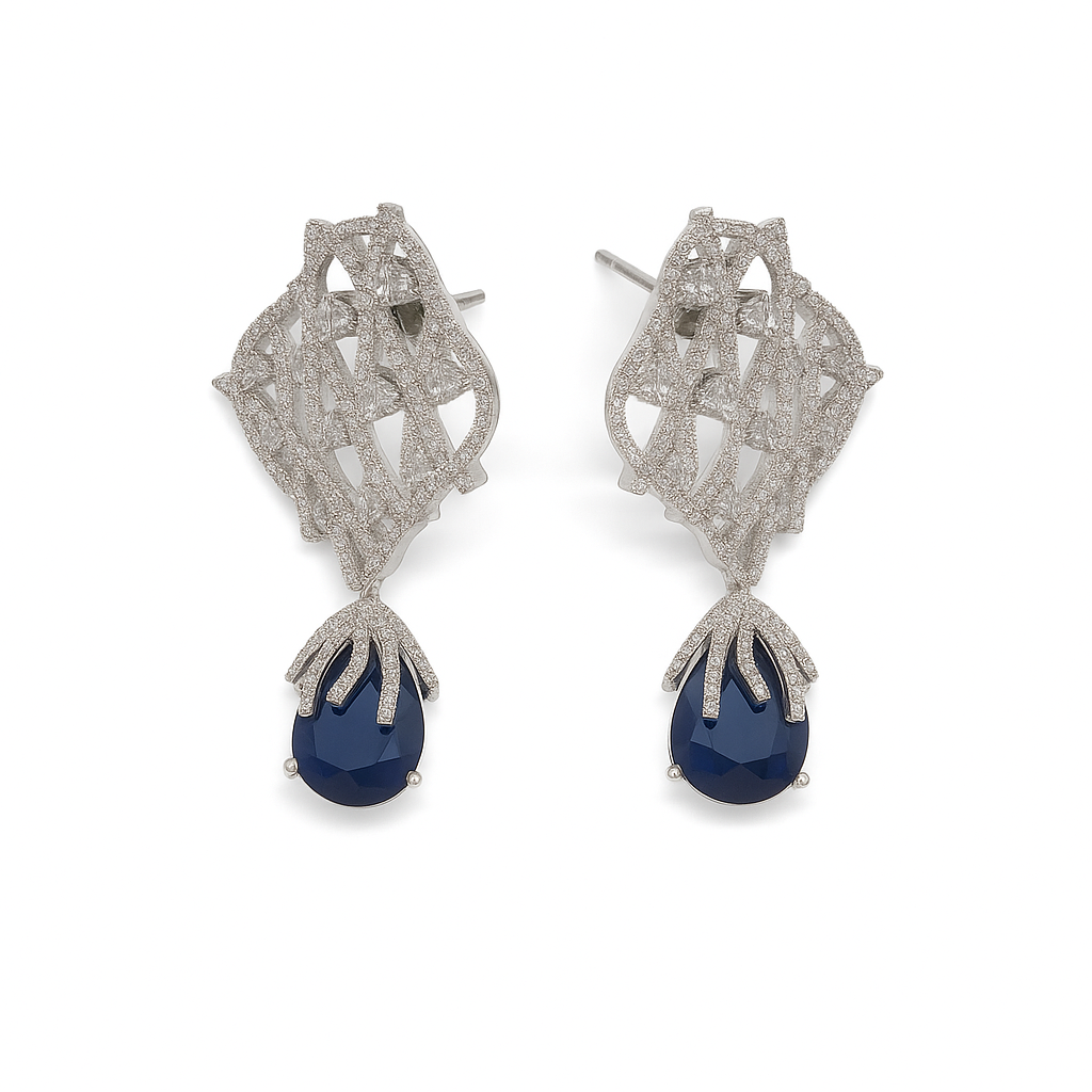 Cubic Zircon Crystal Plant Leaf Shape Dangle with blue drop