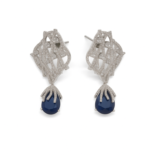 Cubic Zircon Crystal Plant Leaf Shape Dangle with blue drop