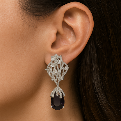 Cubic Zircon Crystal Plant Leaf Shape Dangle with Black drop