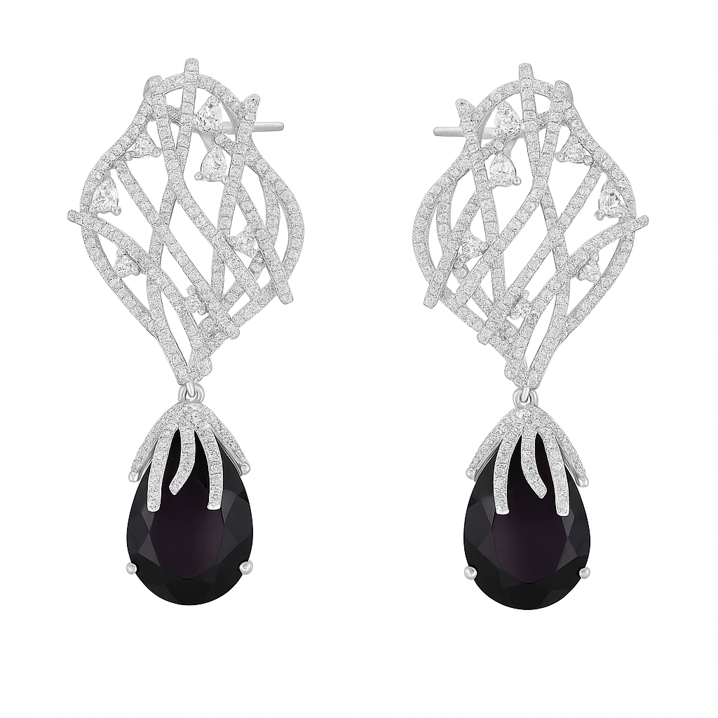 Cubic Zircon Crystal Plant Leaf Shape Dangle with Black drop