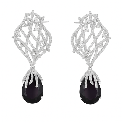 Cubic Zircon Crystal Plant Leaf Shape Dangle with Black drop