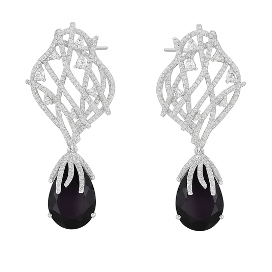 Cubic Zircon Crystal Plant Leaf Shape Dangle with Black drop