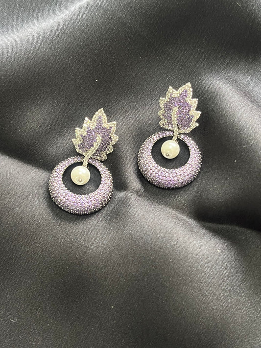 Black Rhodium Platted purple pearl Earrings