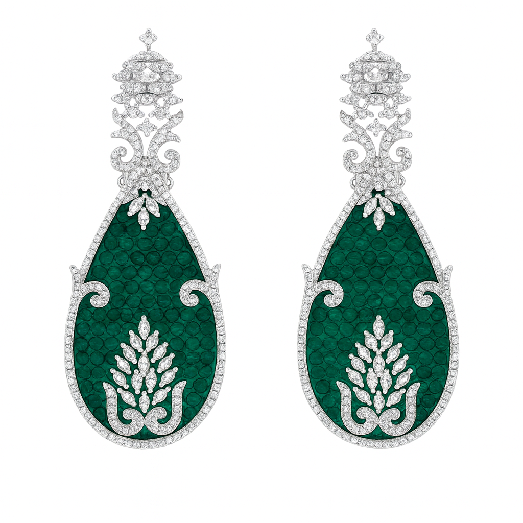 Fancy fashionable new crystal with green diamonds earsprike earring
