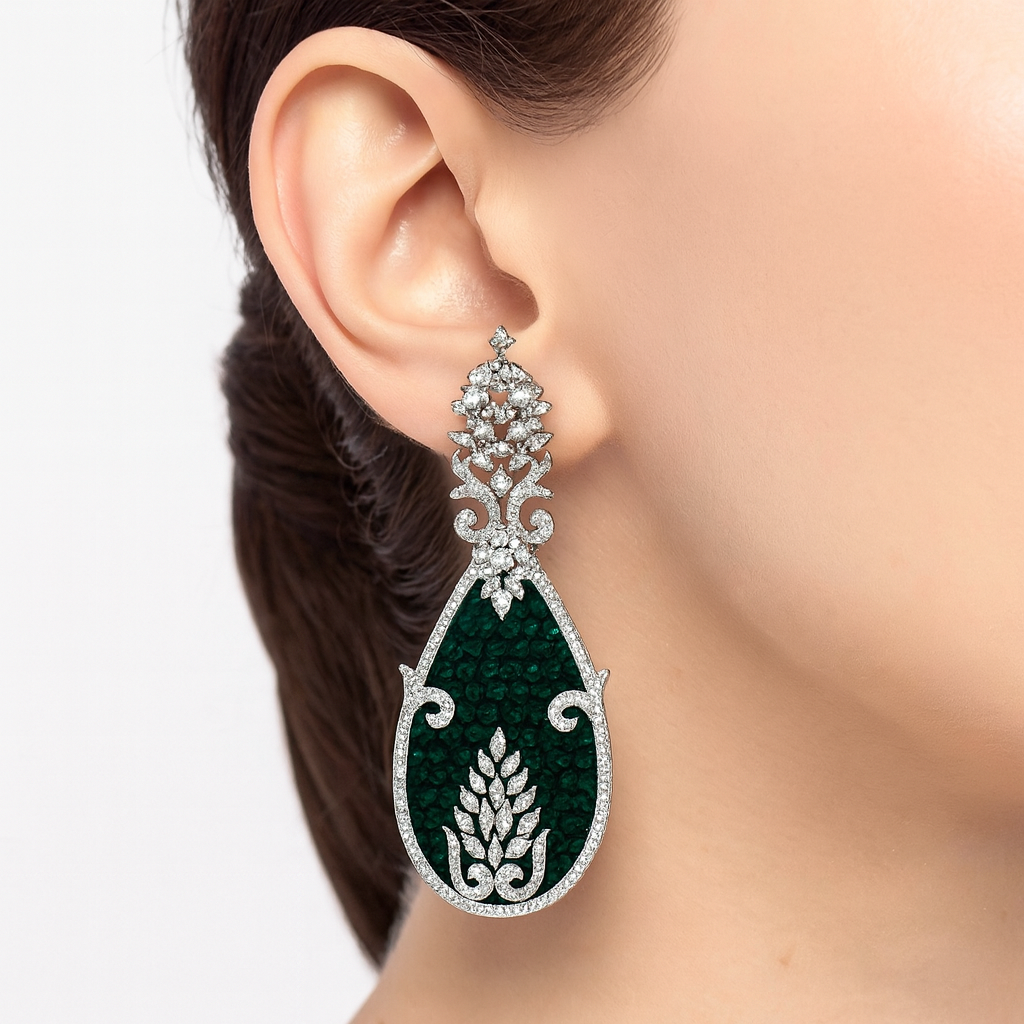 Fancy fashionable new crystal with green diamonds earsprike earring