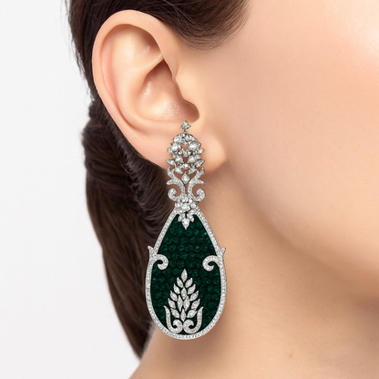 Fancy fashionable new crystal with green diamonds earsprike earring