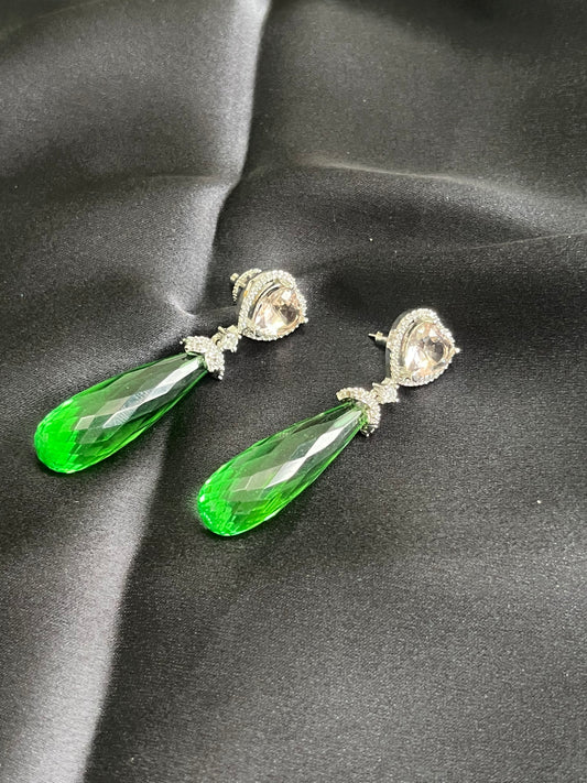 Heart shaped  Green topaz  gemstone dropping earring