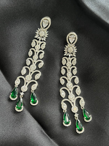 Emerald  green silver multi layer long earring