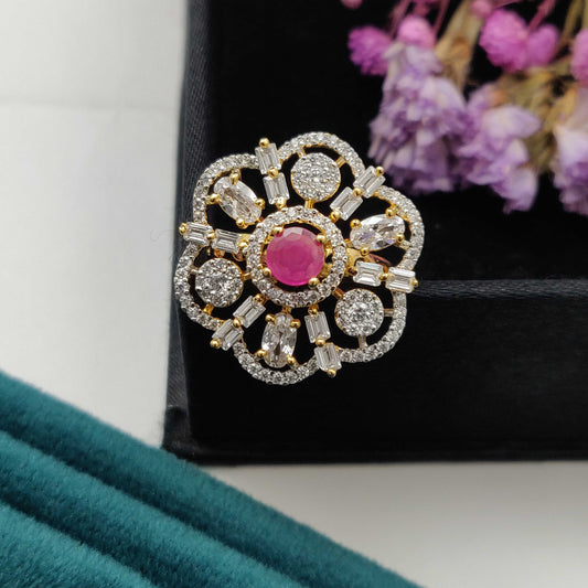 Solid gold round ruby flower engagement ring for women