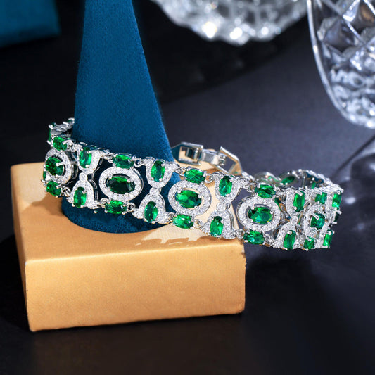 Elegant green colour cubic zirconia stone chain bracelets for girls