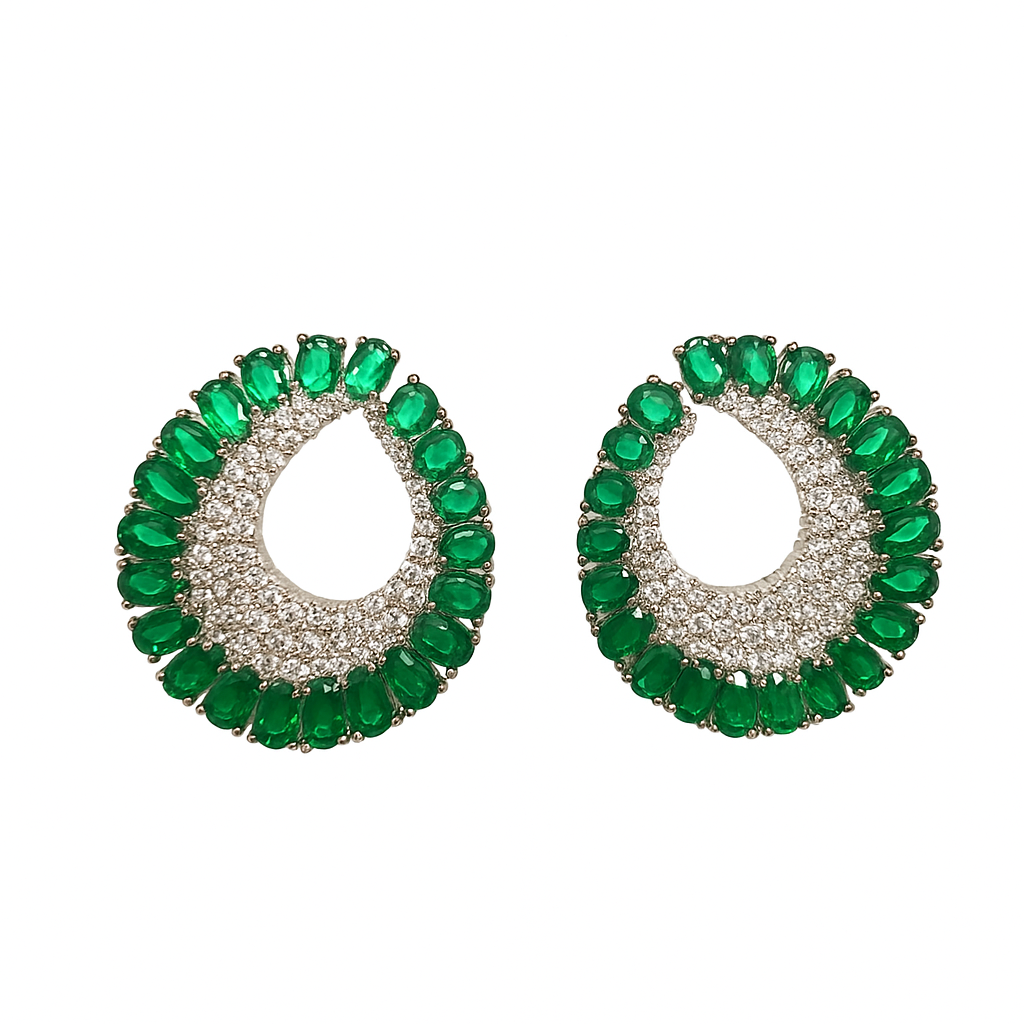 Emerald and white Diamond dangle earrings