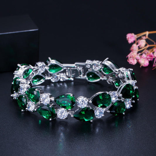 Luxury design double row water drop green cubic diamonds bracelets for women