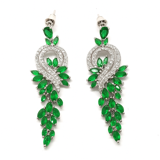 Fancy green crystal rhinestone long drop earring for women
