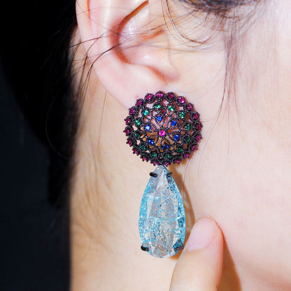 Ocean Inspired Earrings Cracked Iced Blue Water Drop Crystal Earring for women